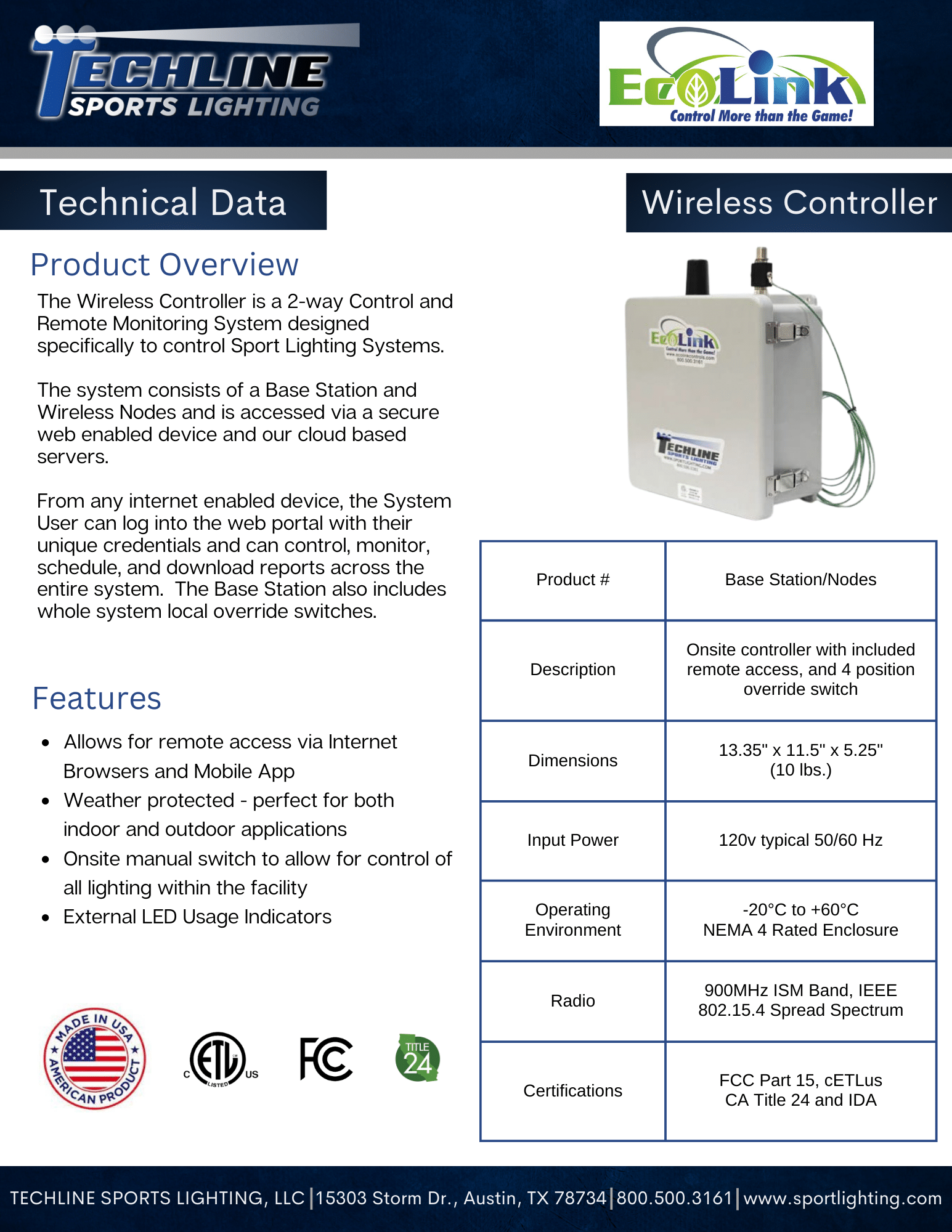 Techline Sports Lighting EcoLink Controller